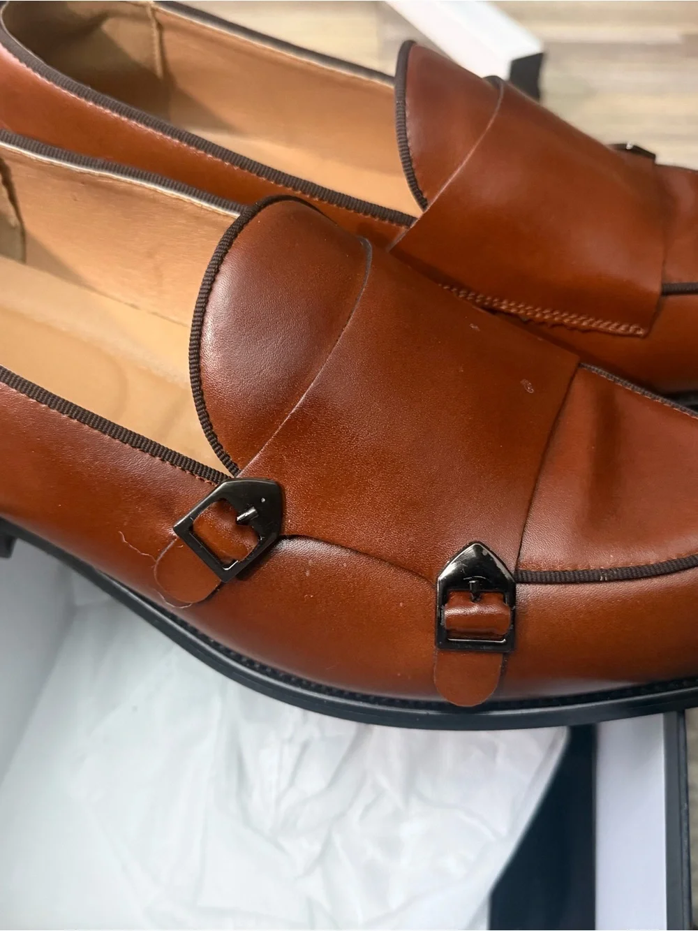 Men's Double Monk Strap Leather Loafers - Brown Size 42 (US 9)